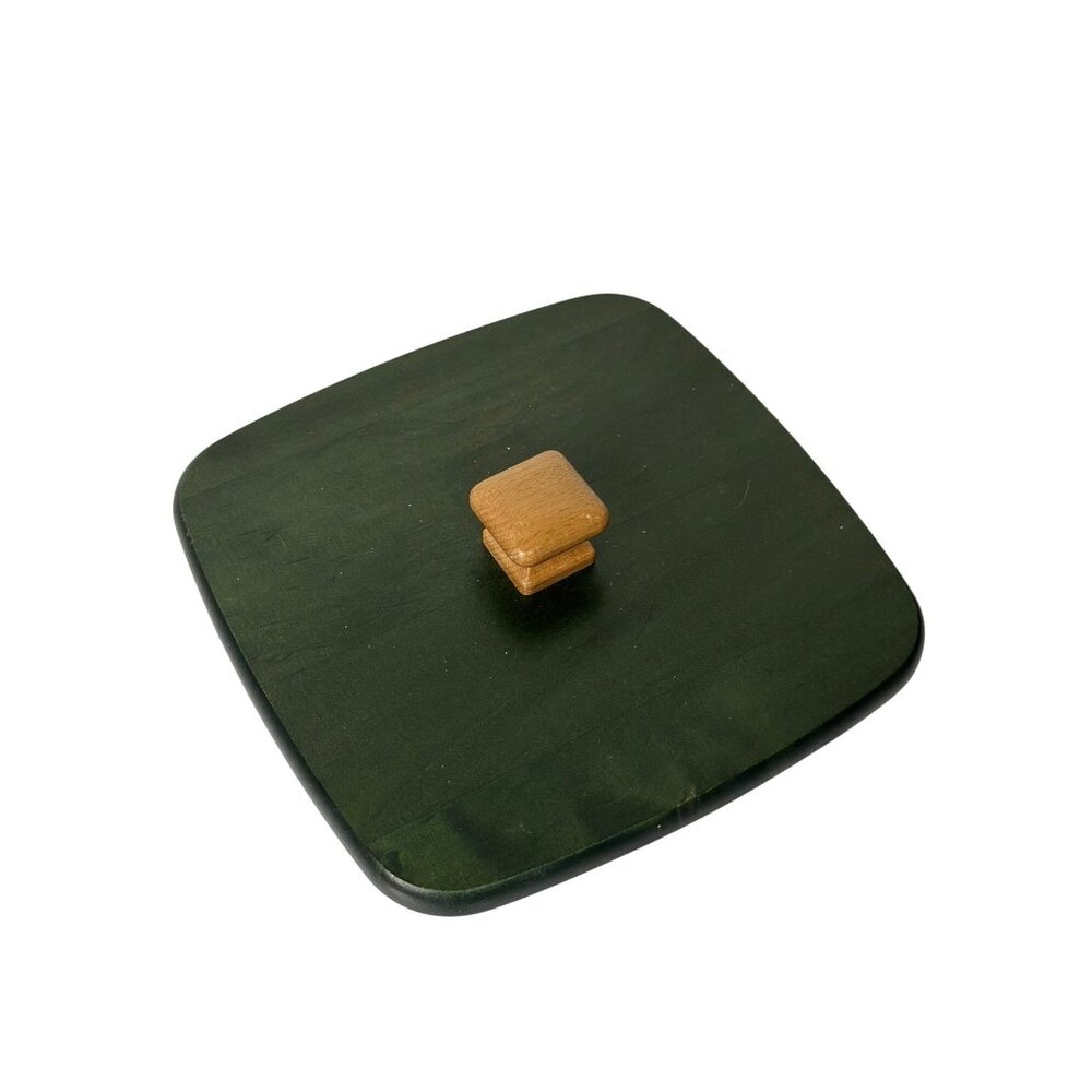 VTG Longaberger 2006 Square Basket Lid 5.5" Dark Green Wood Top w/ Knob‎ Decor
